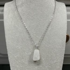 Natural Quartz Crystal Necklace Gemstone Pendant Stainless-Steel Chain 20"